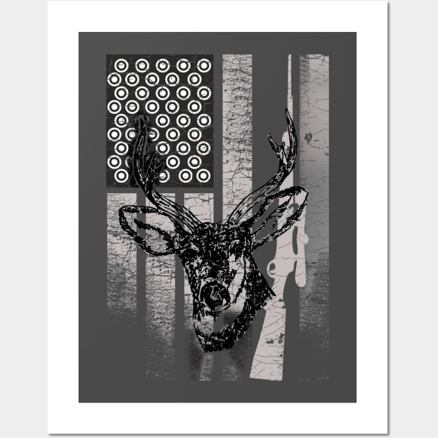 American Flag Hunting Deer Wall Art by S-Log